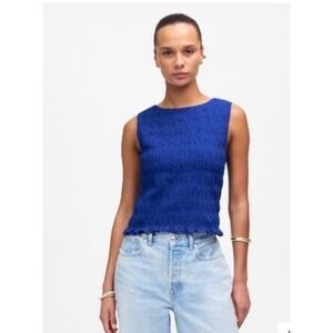 Madewell Smocked Boat Neck Tank Top – Cobalt Blue XS – NWT